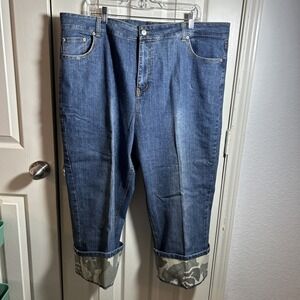 Zoey Beth Camo Stretch Blue Denim Capri Jeans Plus Women 3X
